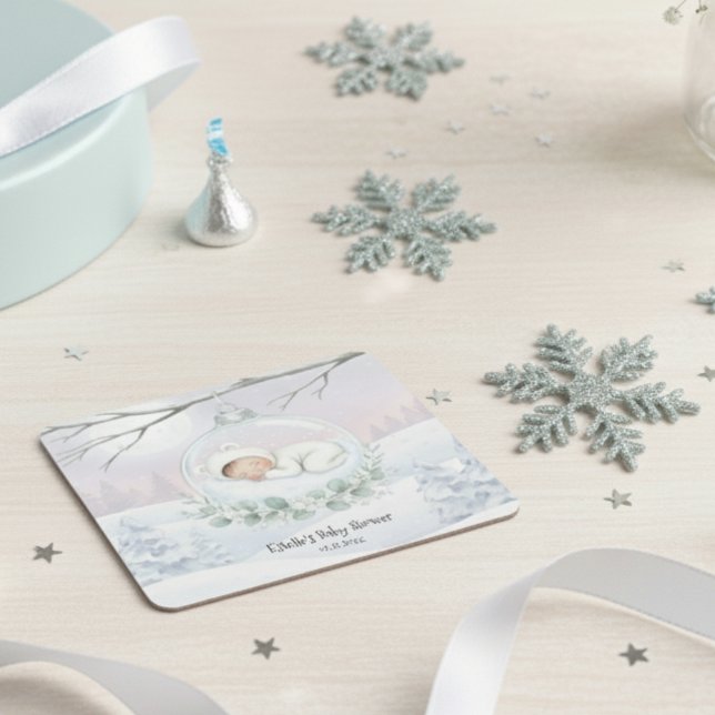 Our Little Snowbaby is on the way Winter Drinkware Underlägg Papper Kvadrat (Skapare uppladdad)