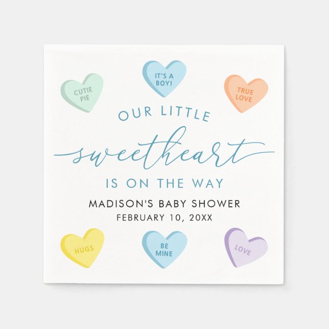 Our Little Sweetheart Candy Hearts Baby Shower Pappersservett (Framsidan)