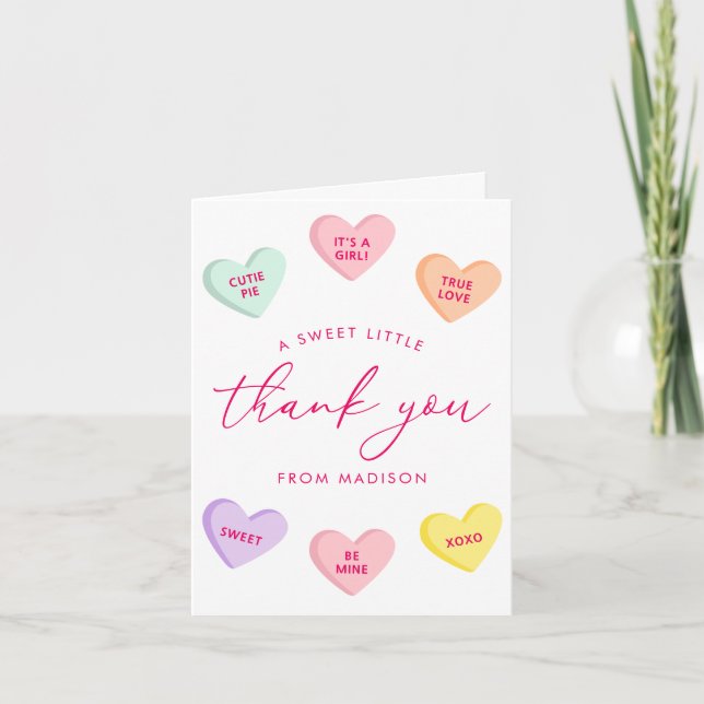 Our Little Sweetheart Candy Hearts Baby Shower Tack Kort (Framsida)