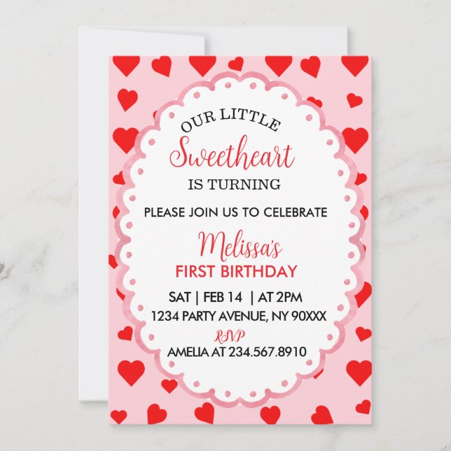 Our Little Sweetheart First Birthday Invitation. Inbjudningar (Framsida)