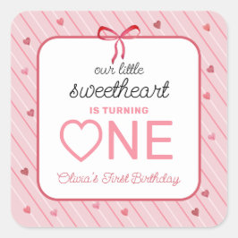 Our Little Sweetheart Is One Hearts Bows Birthday Fyrkantigt Klistermärke