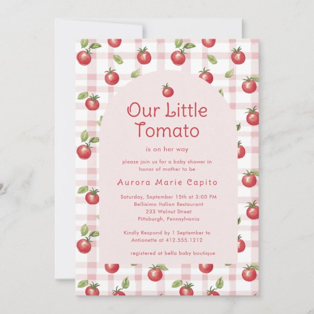 Our Little Tomato Baby Shower Invitation Pink  Inbjudningar (Framsida)