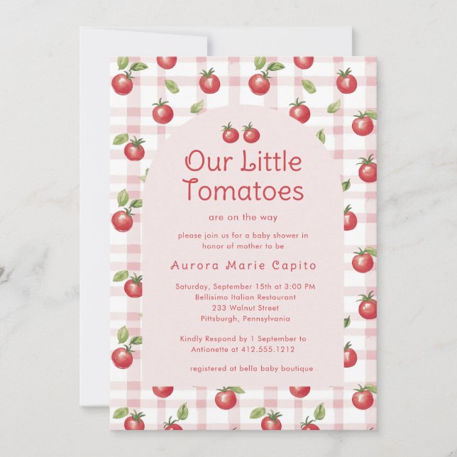 Our Little Tomatoes  Baby Shower Invitation Pink  Inbjudningar (Framsida)