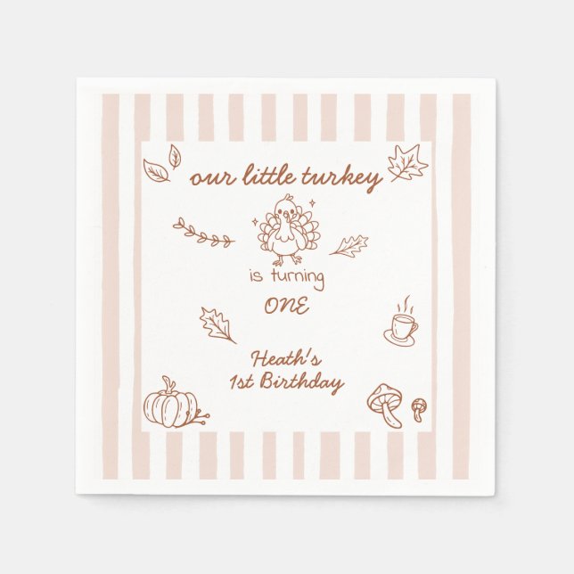 Our Little Turkey First Birthday Napkin Pappersservett (Framsidan)
