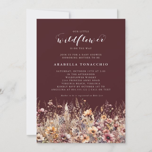 Our Little Wildflower Fall Floral Baby Shower Inbjudningar (Framsida)
