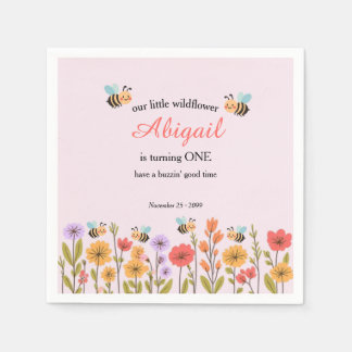 Our Little Wildflower Floral Bee 1st Birthday Pappersservett