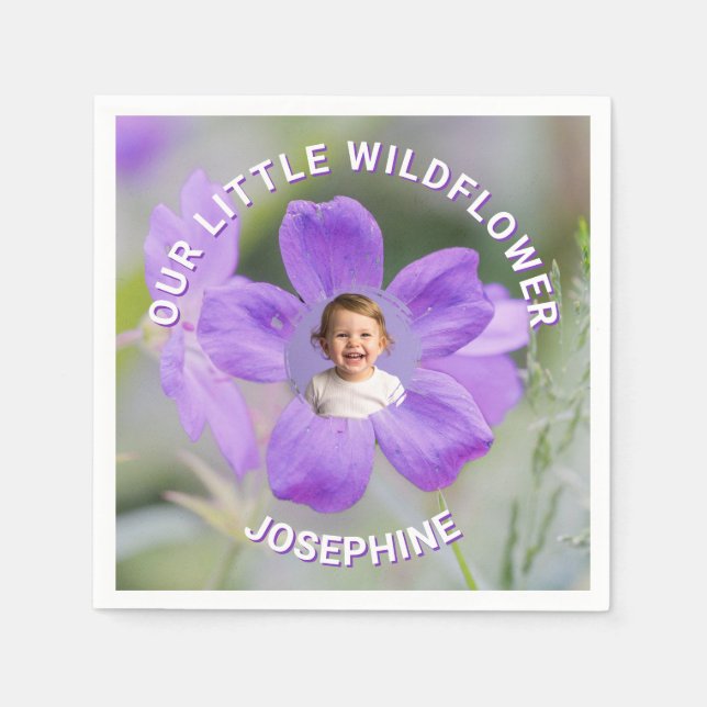 Our Little Wildflower Violet Geranium Custom Photo Pappersservett (Framsidan)