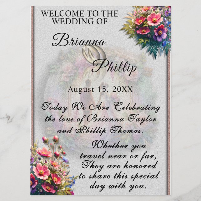 Our Love Reaches The Moon Floral Wedding Program (Framsida)