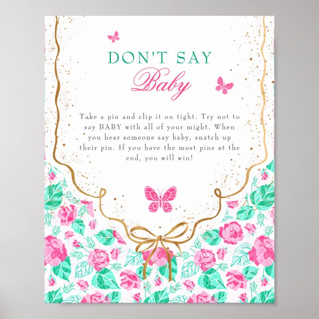 Our Lovely One Don't Say Baby Shower Game Sign Poster (Framsidan)