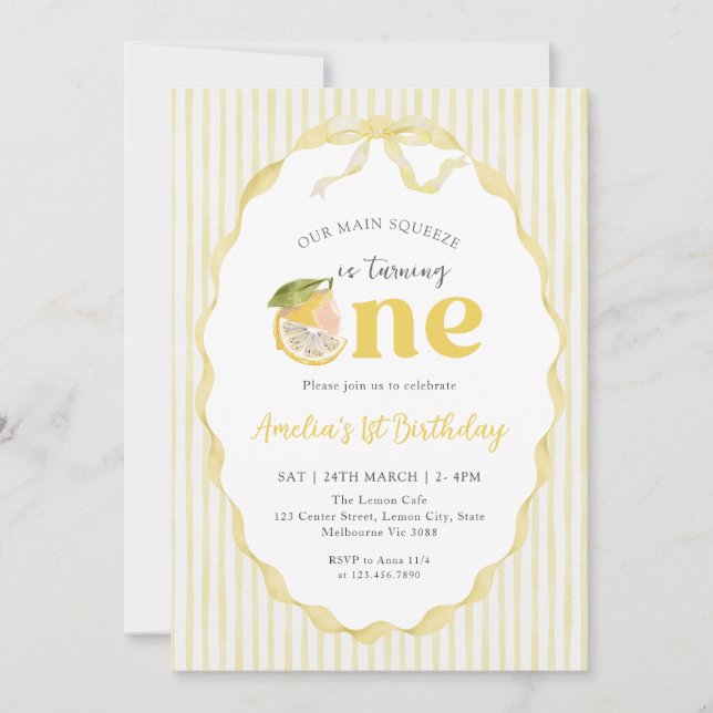 Our main Squeeze Lemon Citrus 1st Birthday Inbjudningar (Framsida)