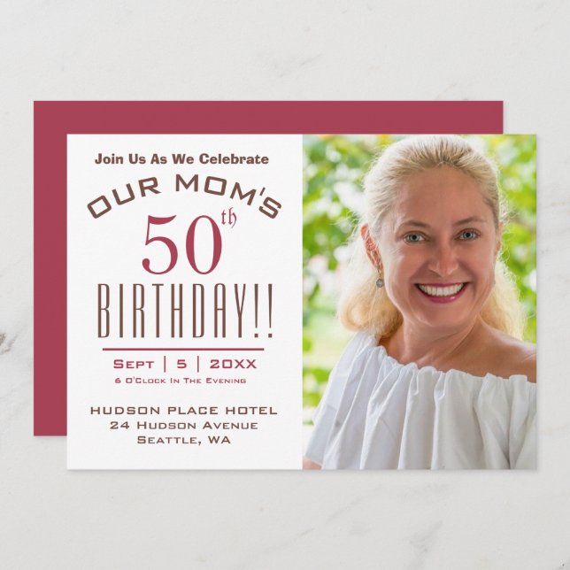 OUR MAMMA 50:e födelsedagen - Photo Party Inbjudningar (Fram/baksida)