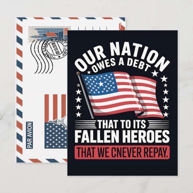 Our nation owes a debt to its fallen heroes helg vykort (Fram/baksida)