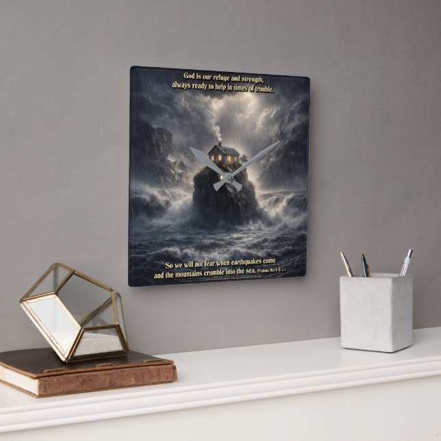 Our refuge & strength fyrkantig klocka (Kontor)