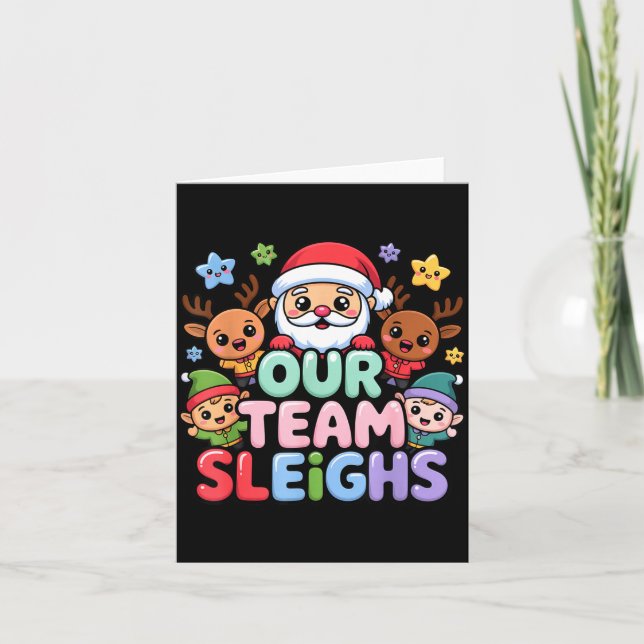Our Team Sleighs Christmas Santa And Xmas Party Sq Kort (Framsida)