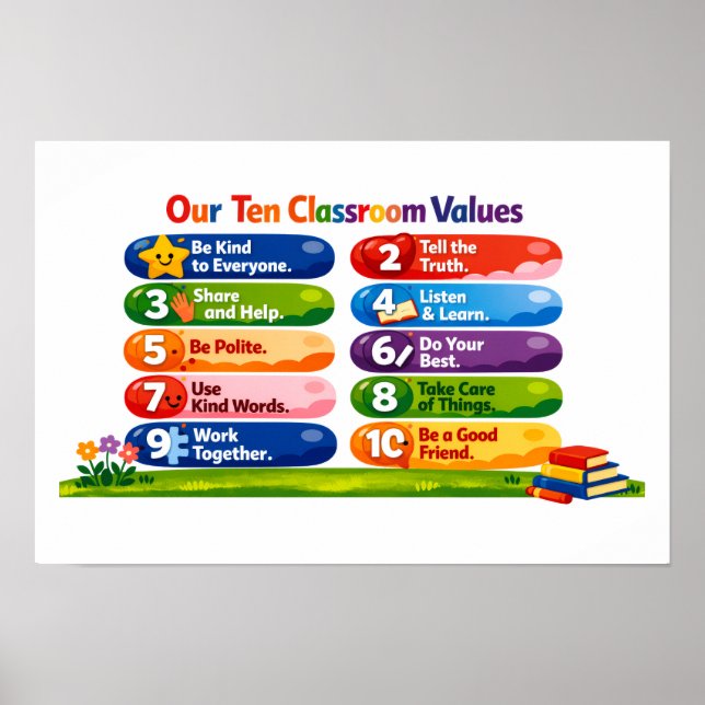 Our Ten Classroom Values – 12×18 Landscape Poster (Framsidan)
