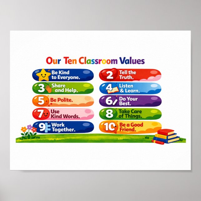 Our Ten Classroom Values – 8.5×11 Landscape Poster (Framsidan)