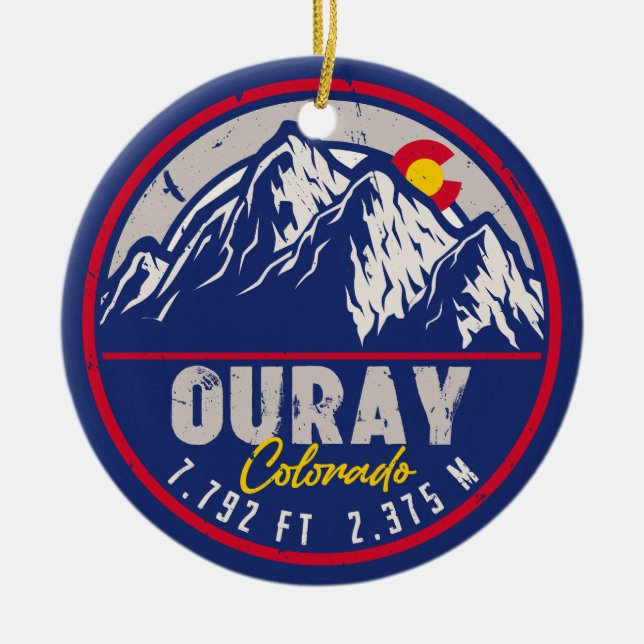 Ouray Colorado Flagga Camping Hiking Souvenirs 80- Julgransprydnad Keramik (Framsidan)