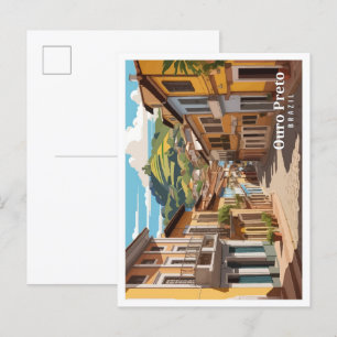 Ouro Preto Brazil Vintage Art Travel Illustration Vykort