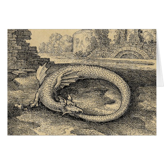 Ouroboros Dragon Biting it's Own Svan Hälsningskort (Framsidan Horizontal)