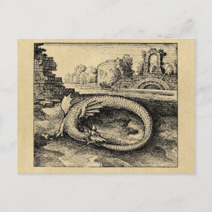 Ouroboros Drak som bits sitt svans Sepia Vykort