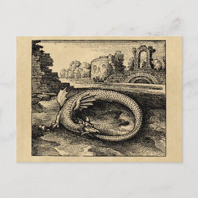 Ouroboros Drak som bits sitt svans Sepia Vykort (Framsida)
