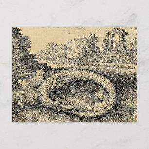 Ouroboros-drake som bits sitt eget svans vykort