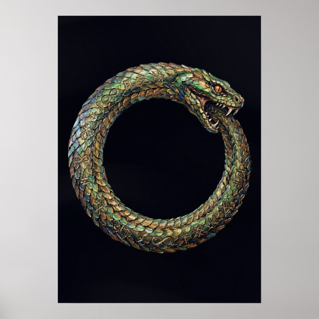 Ouroboros — Gammal orm-symbol Runtisk Poster (Framsidan)