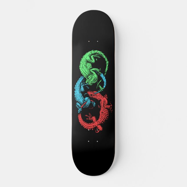 Ouroboros Lizards Black Mini Skateboard Bräda 18,5 Cm (Framsida)