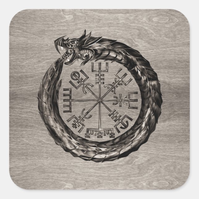 Ouroboros med Vegvisir Fyrkantigt Klistermärke (Framsida)