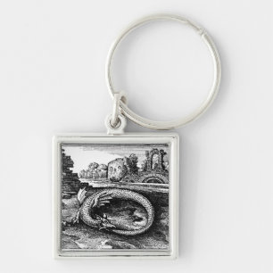 Ouroboros ormkeychain fyrkantig silverfärgad nyckelring
