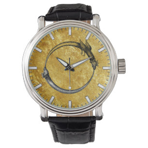 Ouroboros Snake & Dragon Guld Löv Armbandsur