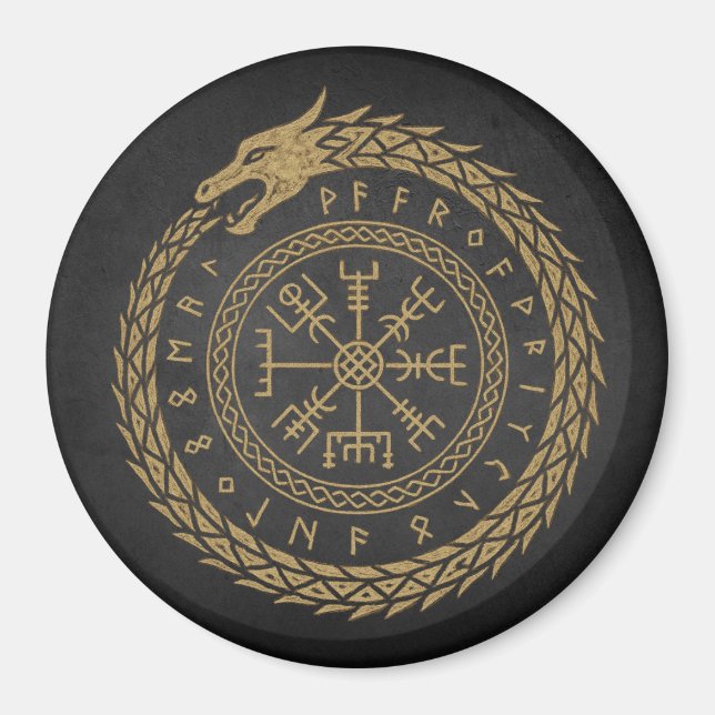Ouroboros & Vegvisir - Norse Compass Rune Circle D Magnet (Framsidan)