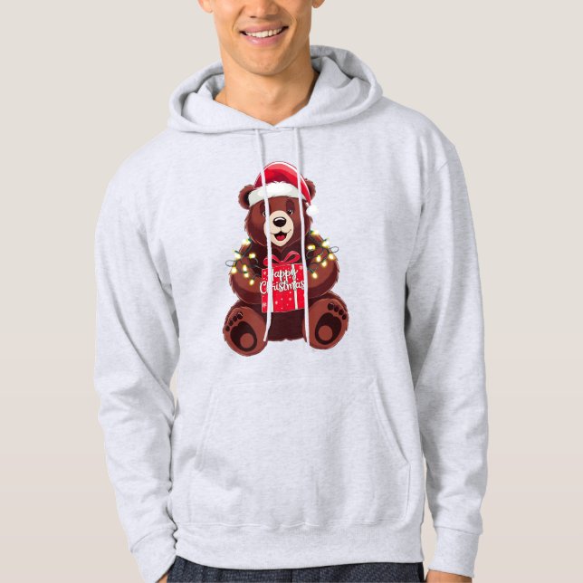 Ours de Noël avec Cadeau et Lumières Hoodie (Framsida)
