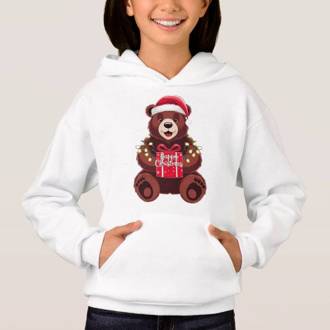 Ours de Noël avec Cadeau et Lumières T Shirt (Framsida)