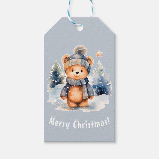 Ours en peluche dans la forêt, personnalisé presentetikett (Framsidan)