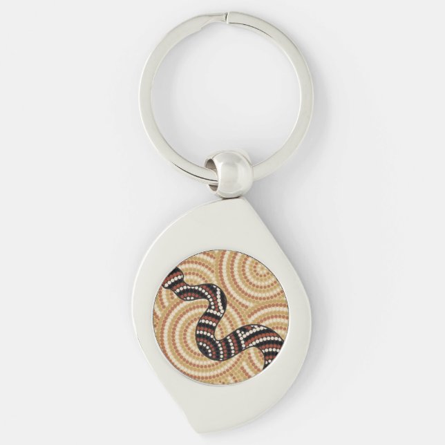 Oursprunglig snake-målning swirl silverfärgad nyckelring (Framsidan)