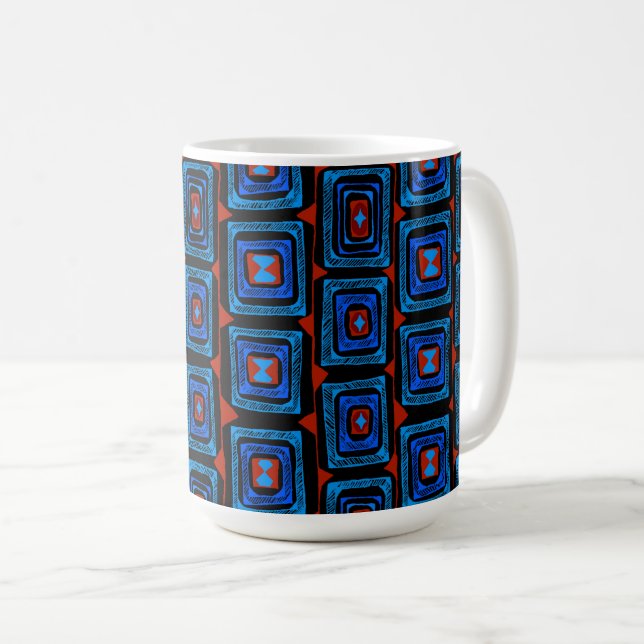 Oursprungliga fyrkanter - Röd turkos Blue Kaffemugg (Framsida höger)