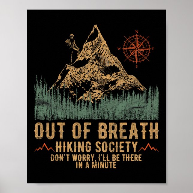 Out Of Breath Hiking Society Funny Mountain Climbi Poster (Framsidan)