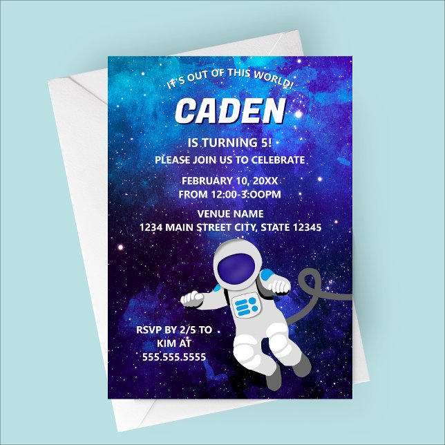 Out of This World Space Birthday Invitation Inbjudningar (Astronaut Themed Birthday Party Invitation)