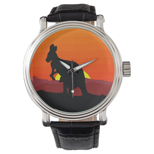 Outback Australian Kangaroo vid Sunset Armbandsur (Framsida)