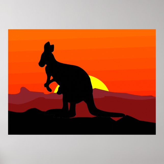 Outback Australian Kangaroo vid Sunset Poster (Framsidan)