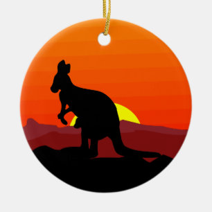 Outback australiensisk känguru på solnedgången julgransprydnad keramik