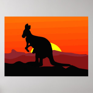 Outback australiensisk känguru på solnedgången poster