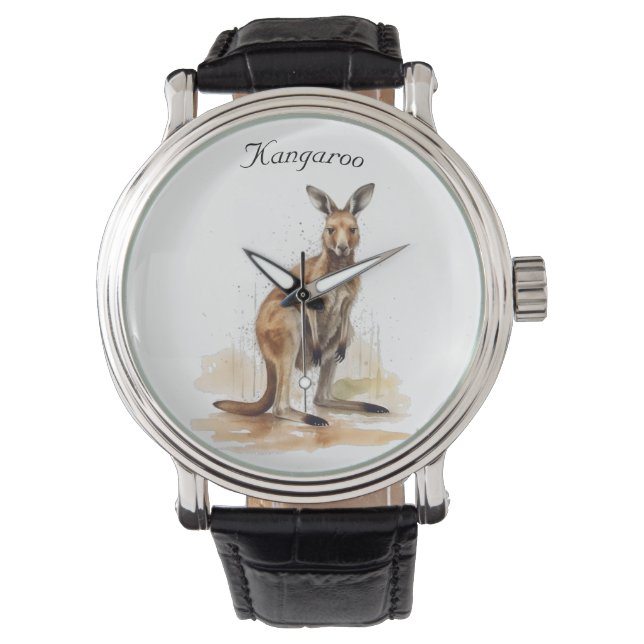 Outback Wanderer: Watercolor Kangaroo anpassningsb Armbandsur (Framsida)