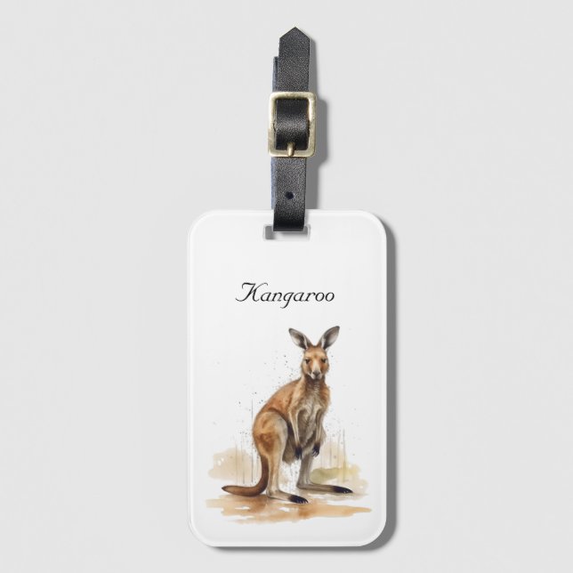 Outback Wanderer: Watercolor Kangaroo anpassningsb Bagagebricka (Framsida vertikal)