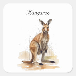 Outback Wanderer: Watercolor Kangaroo anpassningsb Fyrkantigt Klistermärke