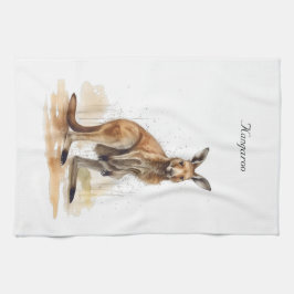 Outback Wanderer: Watercolor Kangaroo anpassningsb Kökshandduk