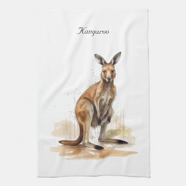Outback Wanderer: Watercolor Kangaroo anpassningsb Kökshandduk (Vertikal)