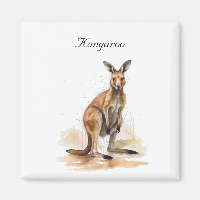 Outback Wanderer: Watercolor Kangaroo anpassningsb Magnet (Framsidan)