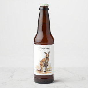 Outback Wanderer: Watercolor Kangaroo anpassningsb Ölflaska Etikett